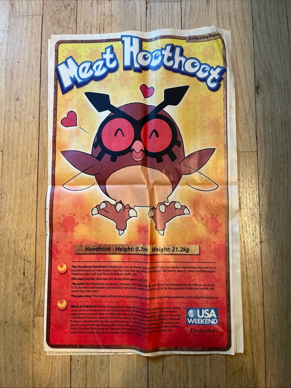 vintage 00 rare Pokemon Meet Hoothoot collectible poster with full USA weekend